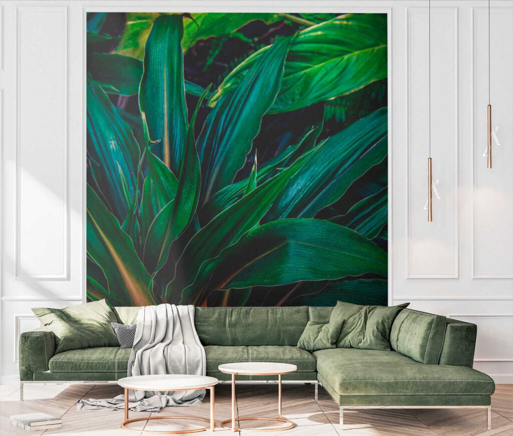 Lush tropical leaves in vibrant green