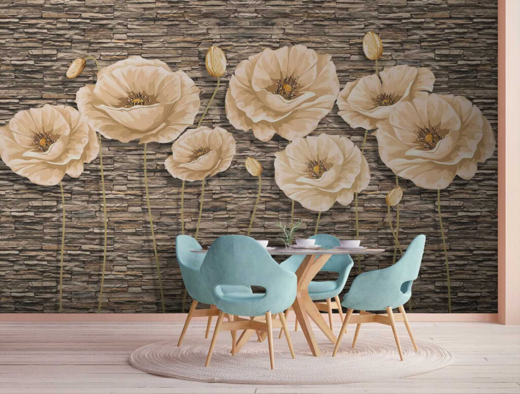 Group of flowers on a brick wall