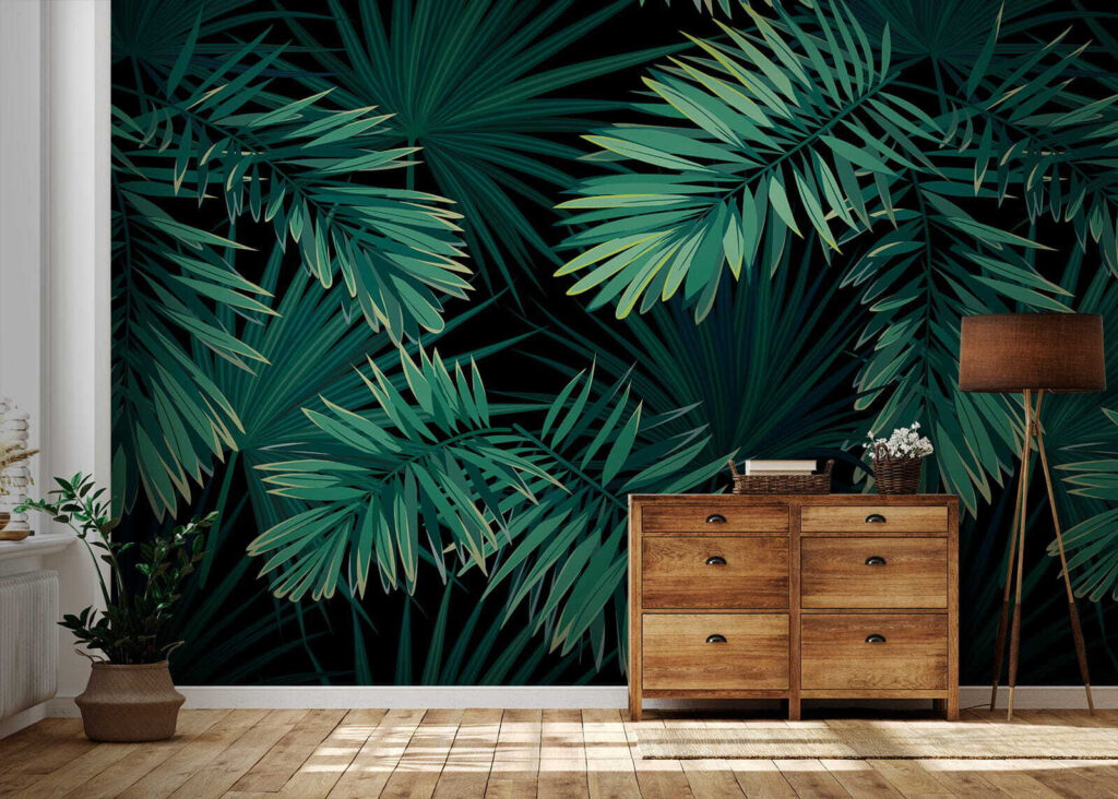 Tropical leaves on a dark background