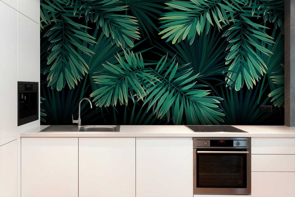 Tropical leaves on a dark background