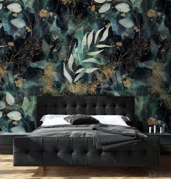 Elegant leaves in sparkling midnight hues Elegant leaves in sparkling midnight hues