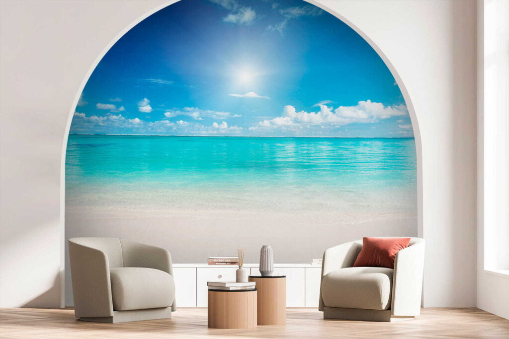 Blue sky with clouds and a sandy beach