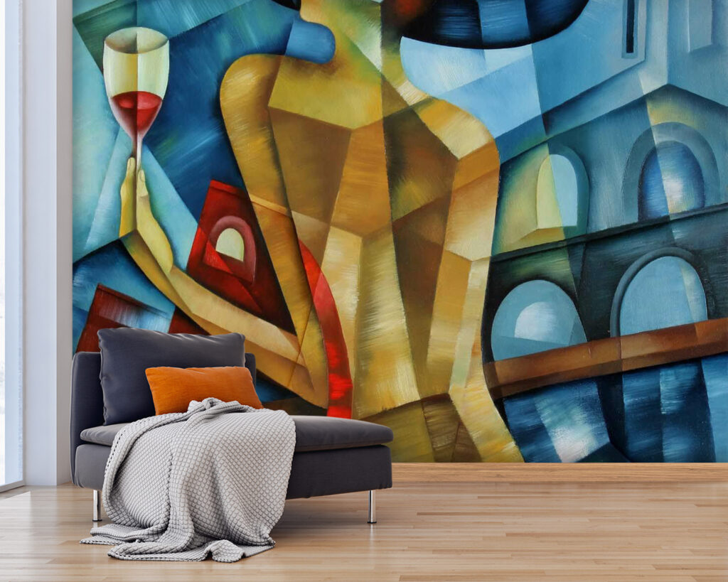 Painting of a woman holding a glass of wine