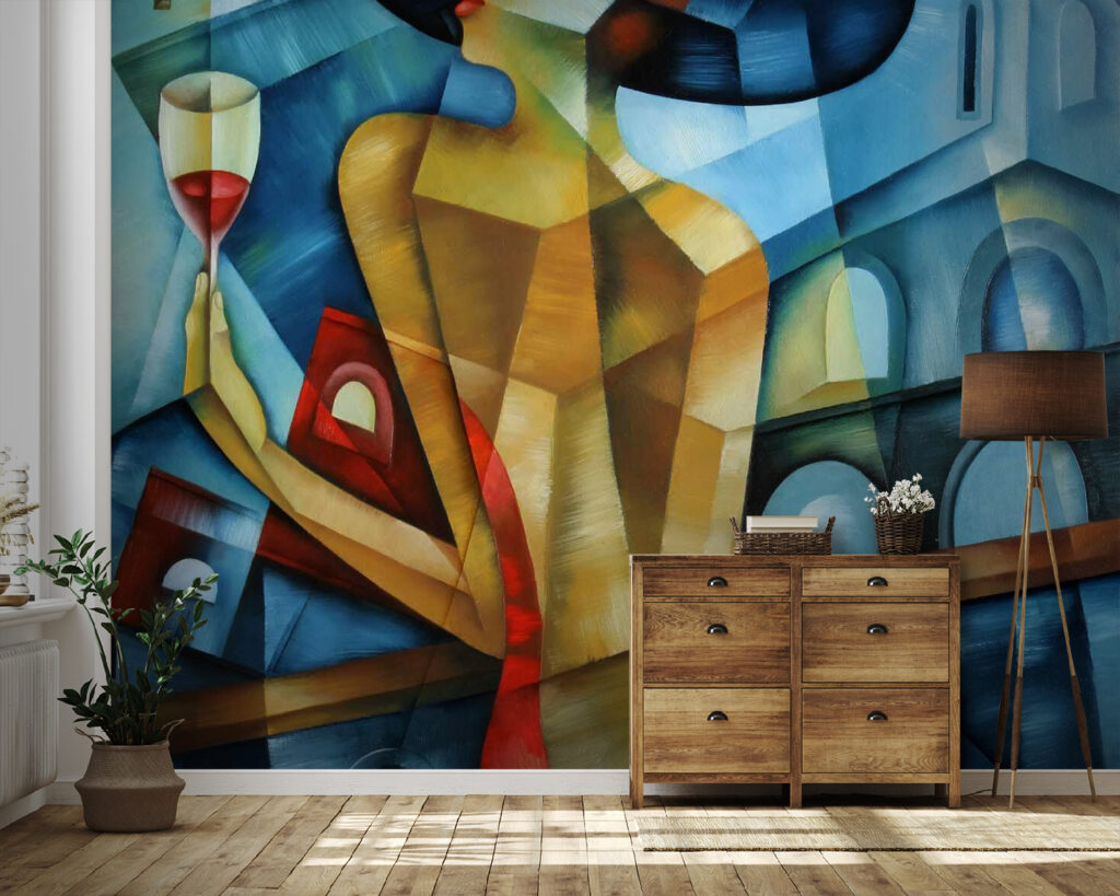 Painting of a woman holding a glass of wine