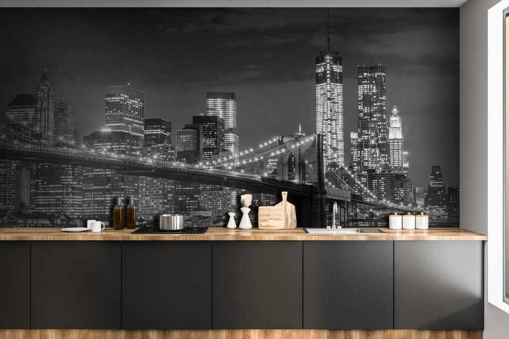 Bridge over water with city skyline at night Bridge over water with city skyline at night