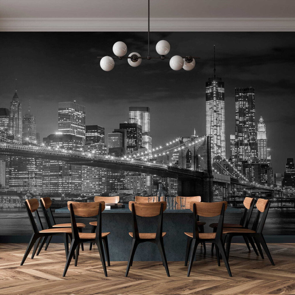 Bridge over water with city skyline at night Bridge over water with city skyline at night