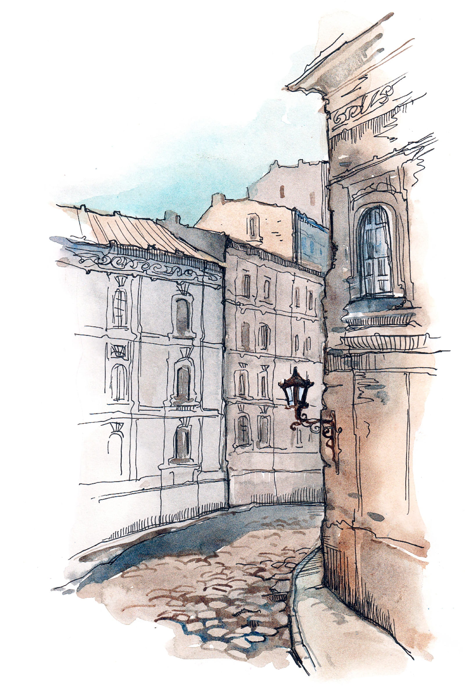 Drawing of a street with buildings