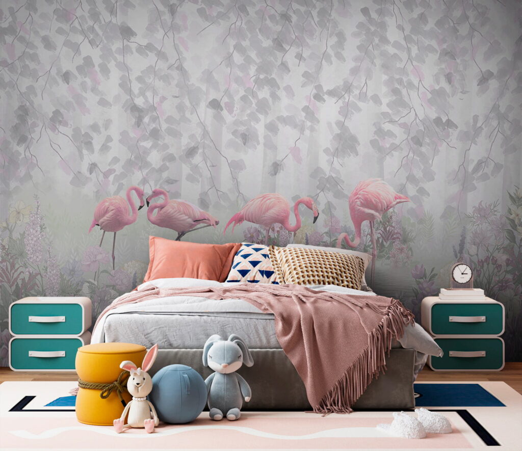 u60027pir4 1024x885 - Група рожевих фламінго у ставку з квітами - tegory