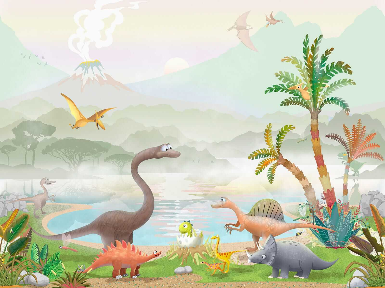 Group of dinosaurs near a lake Group of dinosaurs near a lake