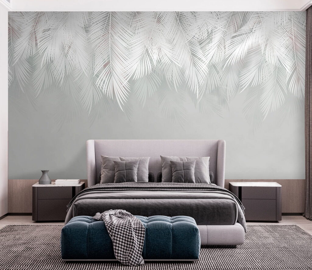 White feather pattern on a gray background White feather pattern on a gray background