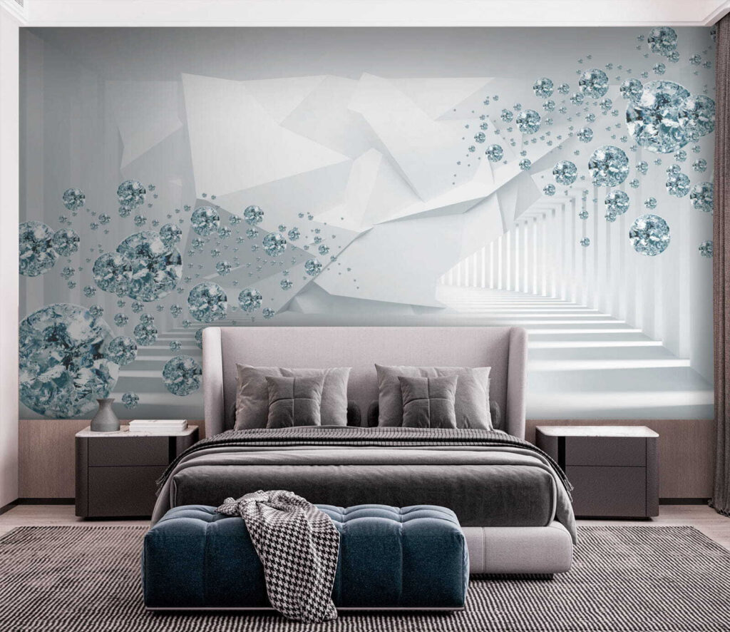 White room with diamonds and a white wall