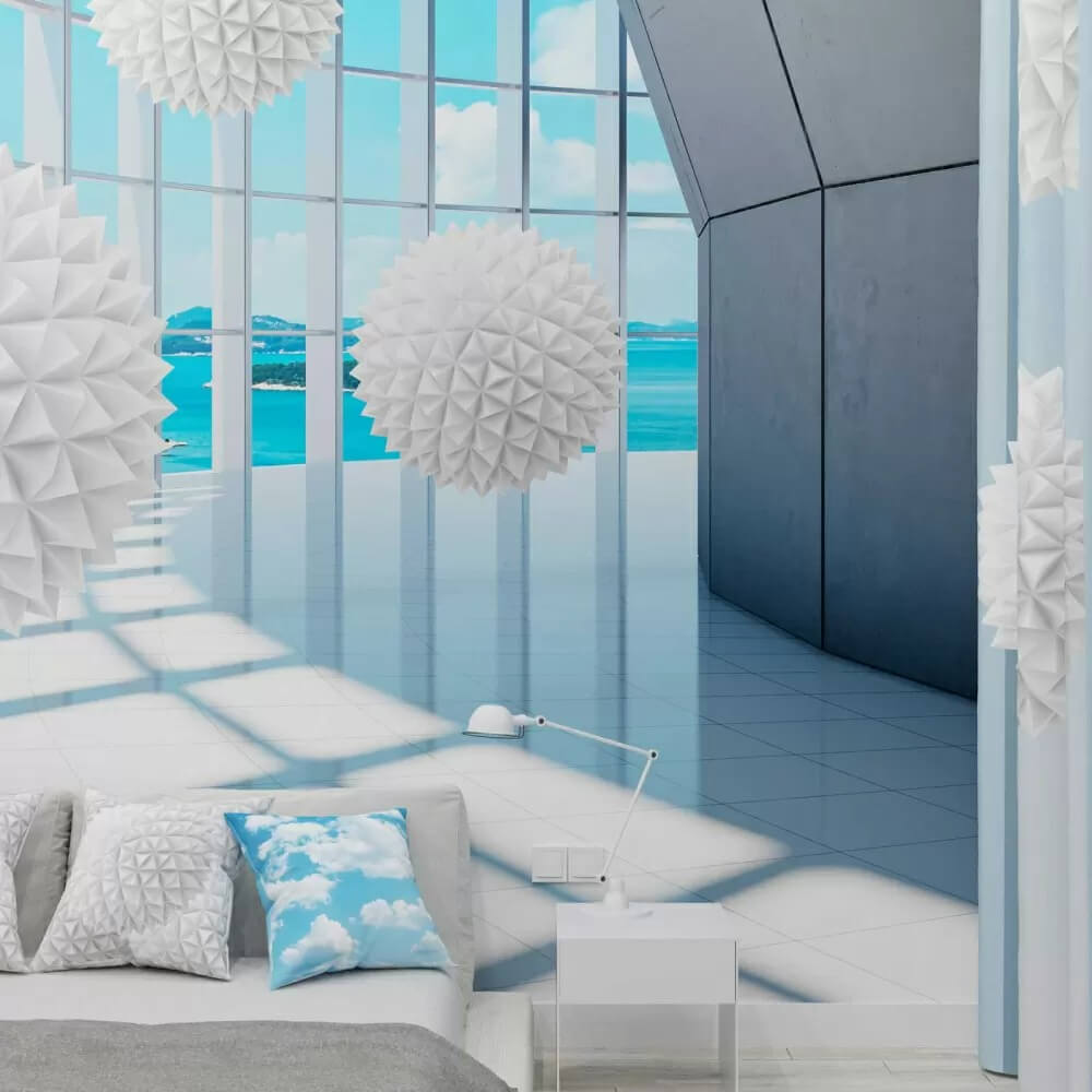 Білі кульки в кімнаті з вікнами u60469pig1m - Білі кульки в кімнаті з вікнами - tegory