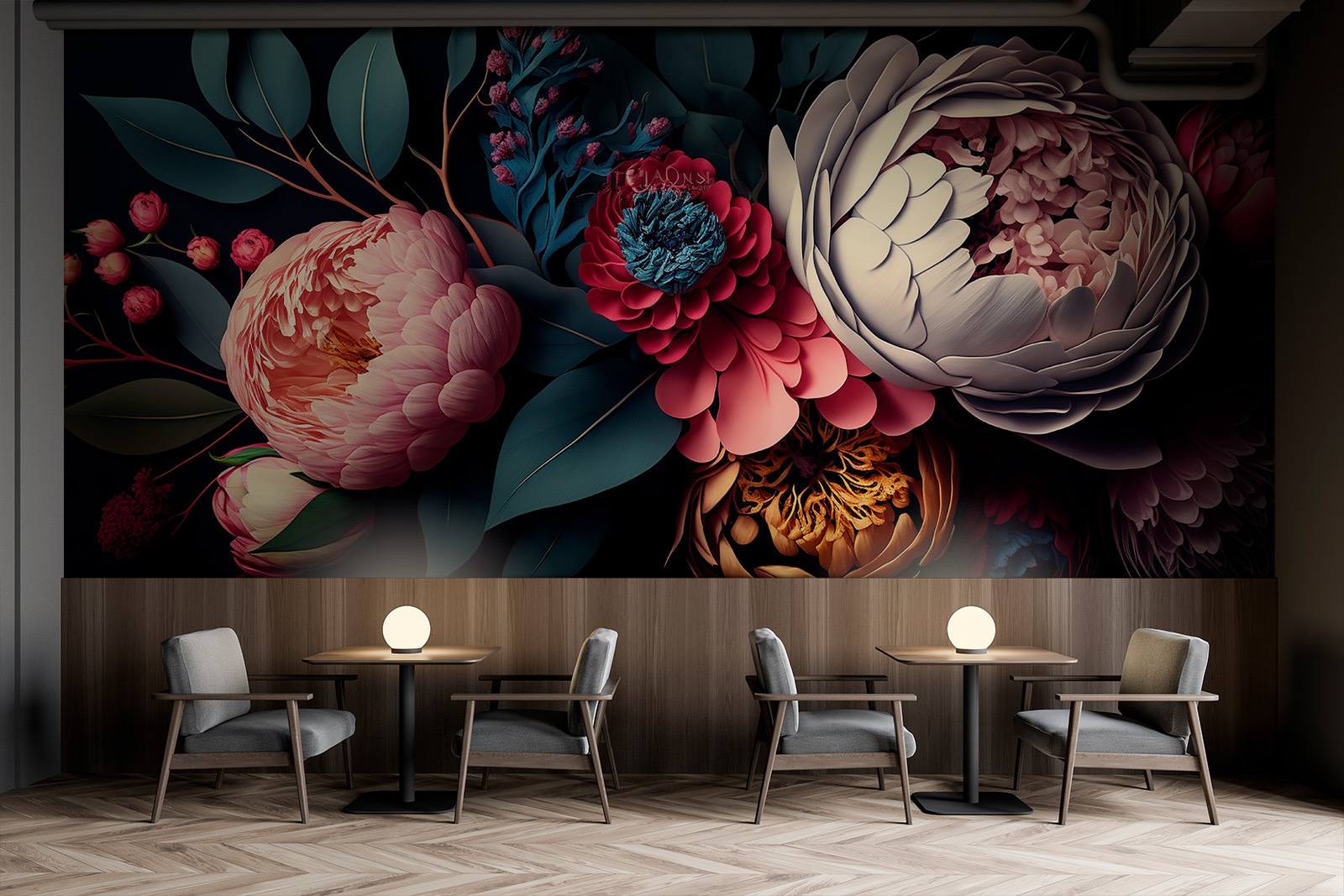 Group of flowers with leaves Group of flowers with leaves