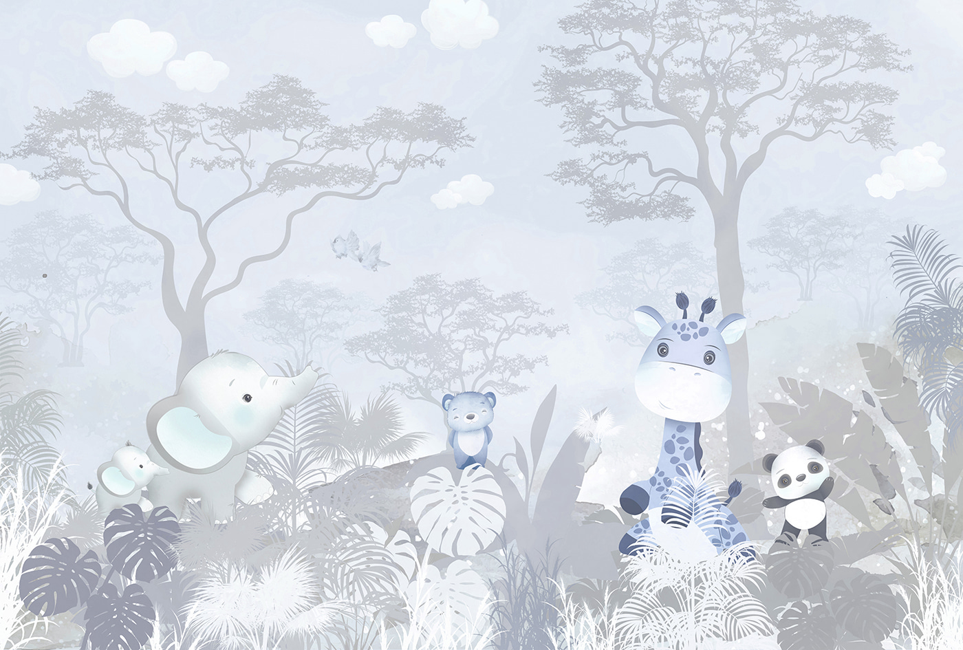 A group of animals in a forest A group of animals in a forest