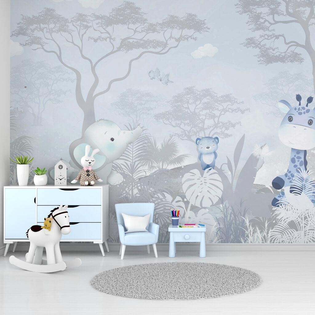 A group of animals in a forest A group of animals in a forest