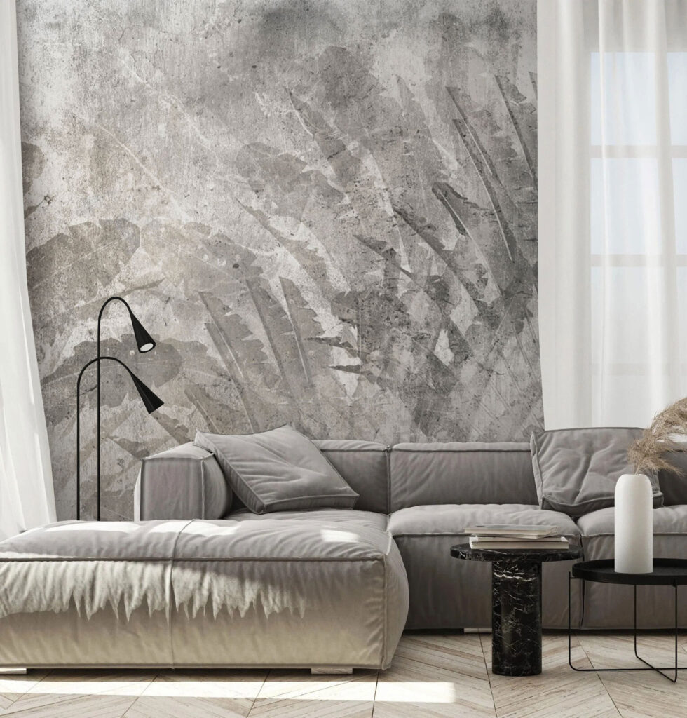 Grey and white background with leaves Grey and white background with leaves