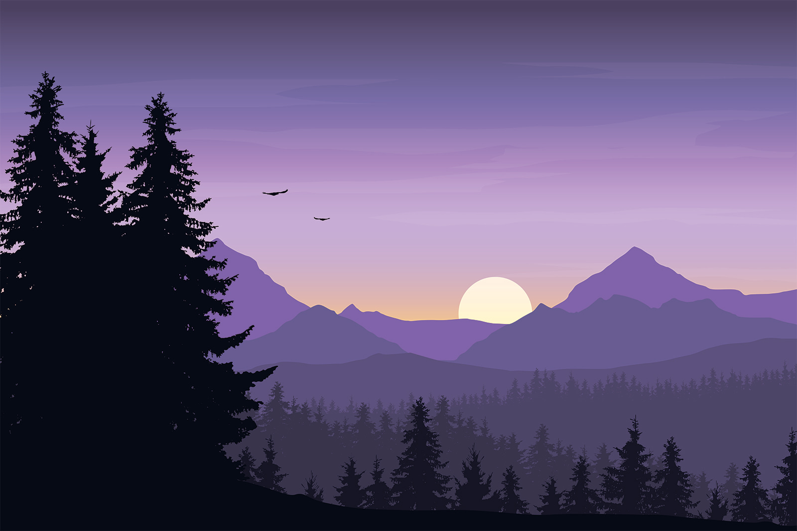 u73938p - Пейзаж з деревами та горами - tegory