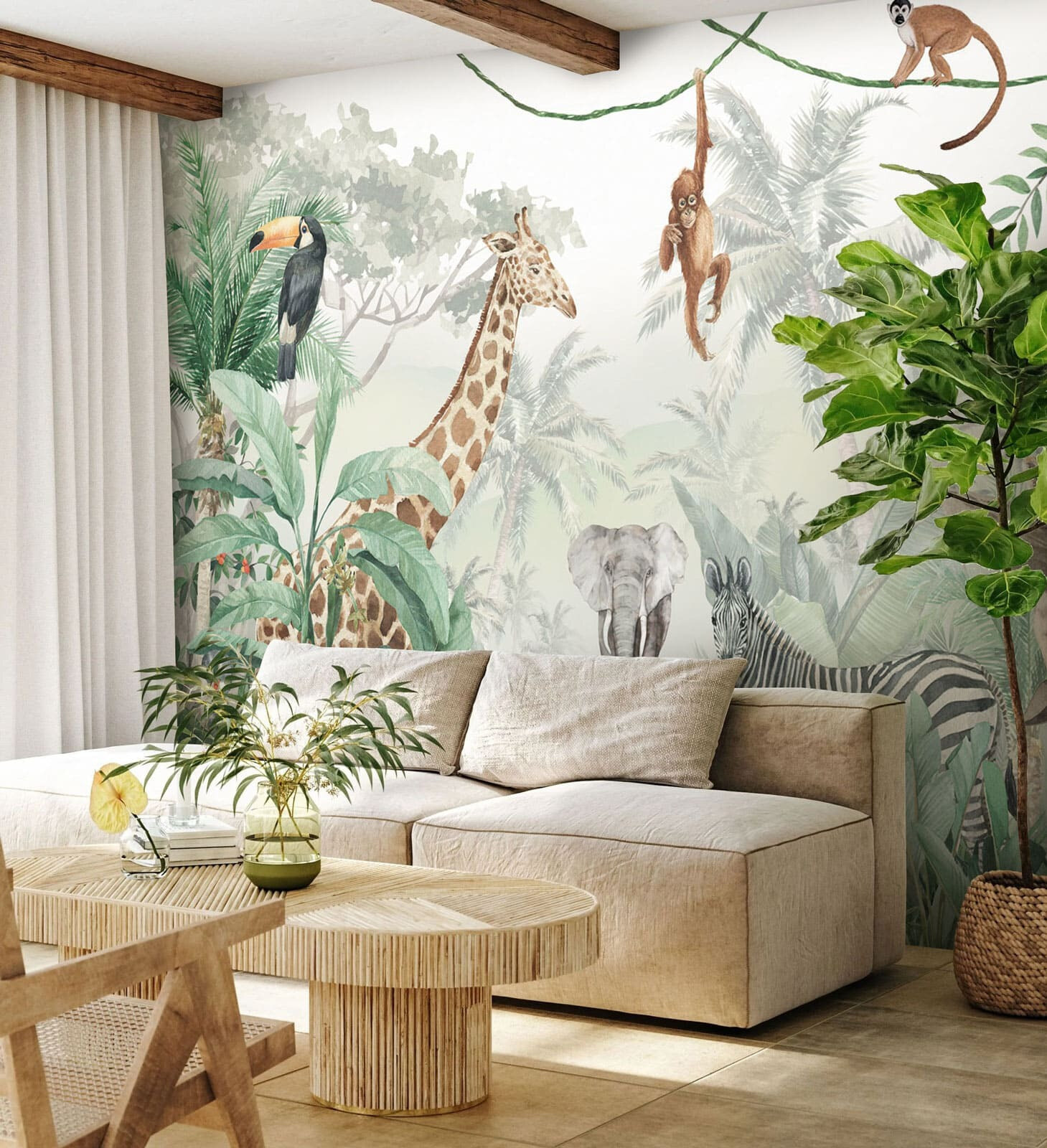 Wall mural of animals in the jungle
