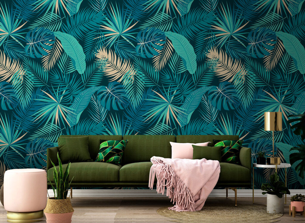 Pattern of leaves on a blue background Pattern of leaves on a blue background