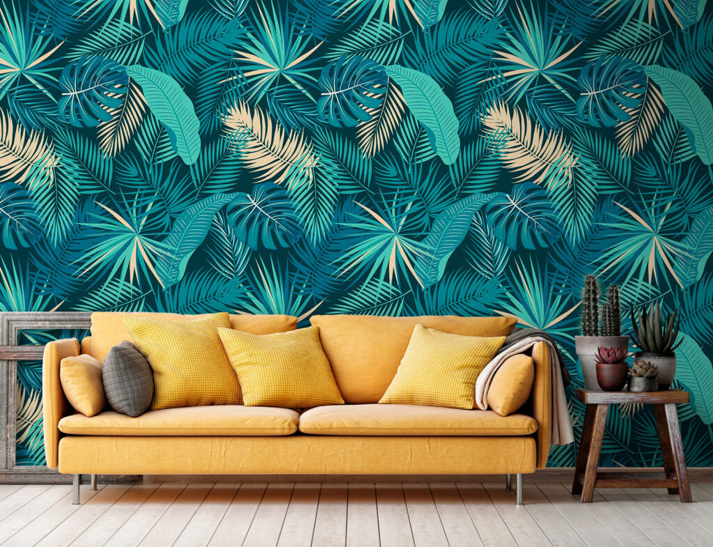 Pattern of leaves on a blue background Pattern of leaves on a blue background