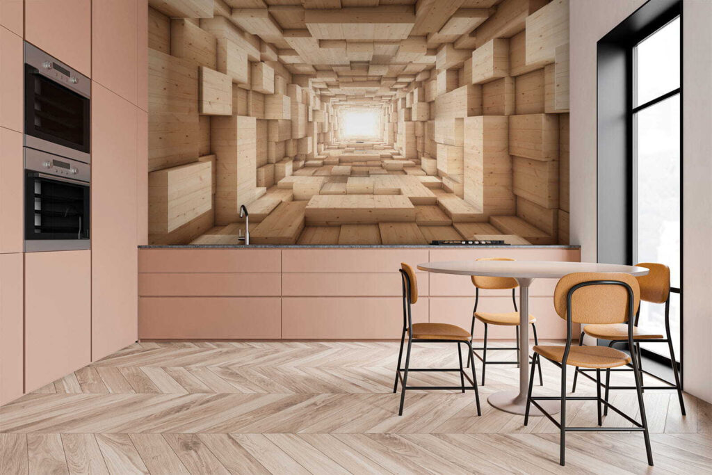 Tunnel of wood blocks