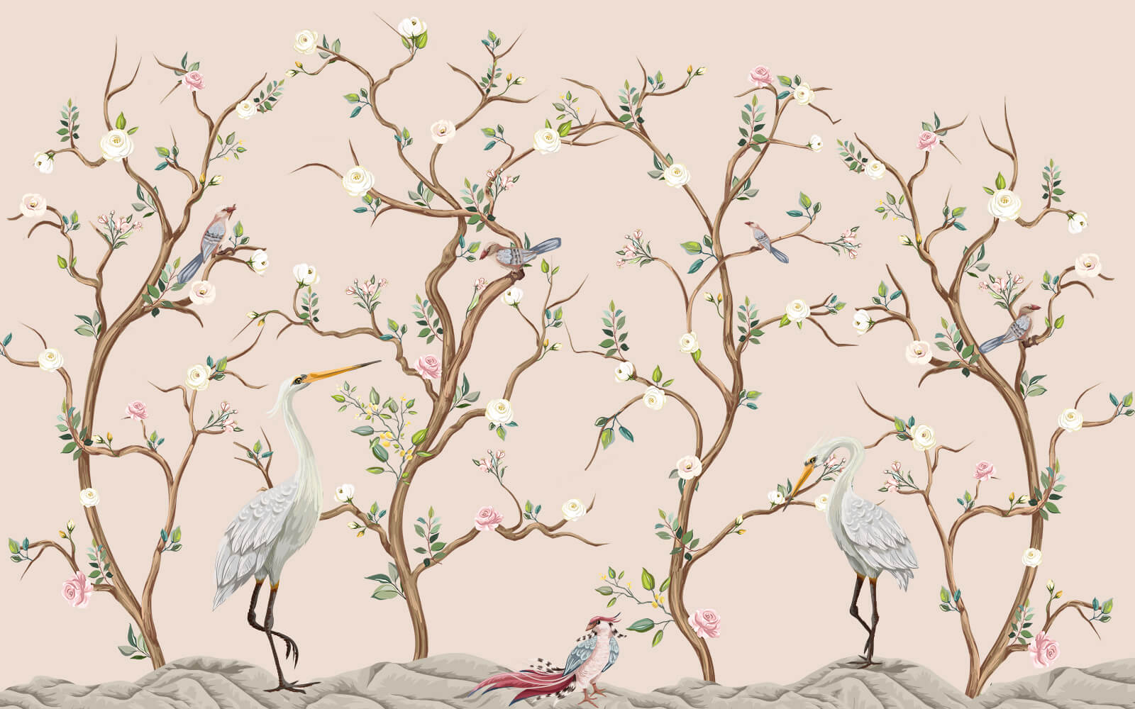 u79607p - Шпалери з птахами та квітами - tegory