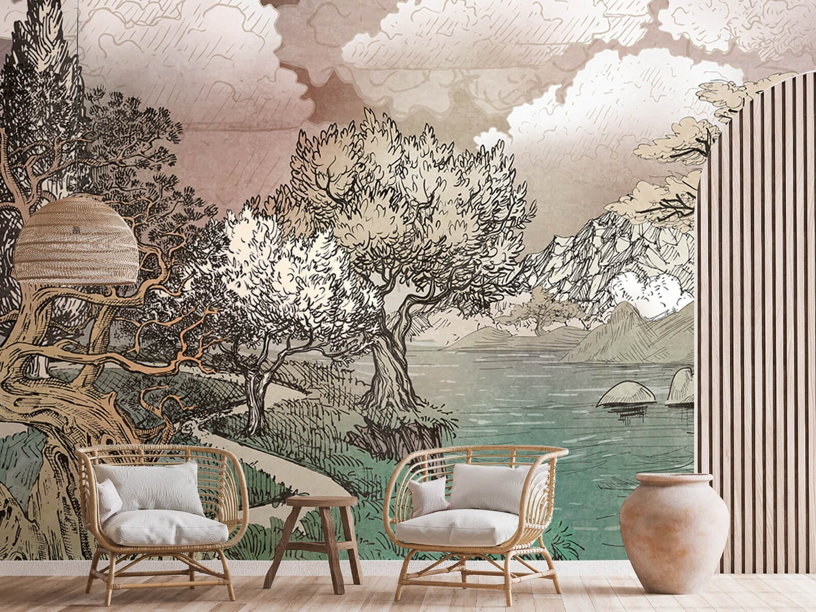 u80323pig1m - Пейзаж з деревами та озером - tegory