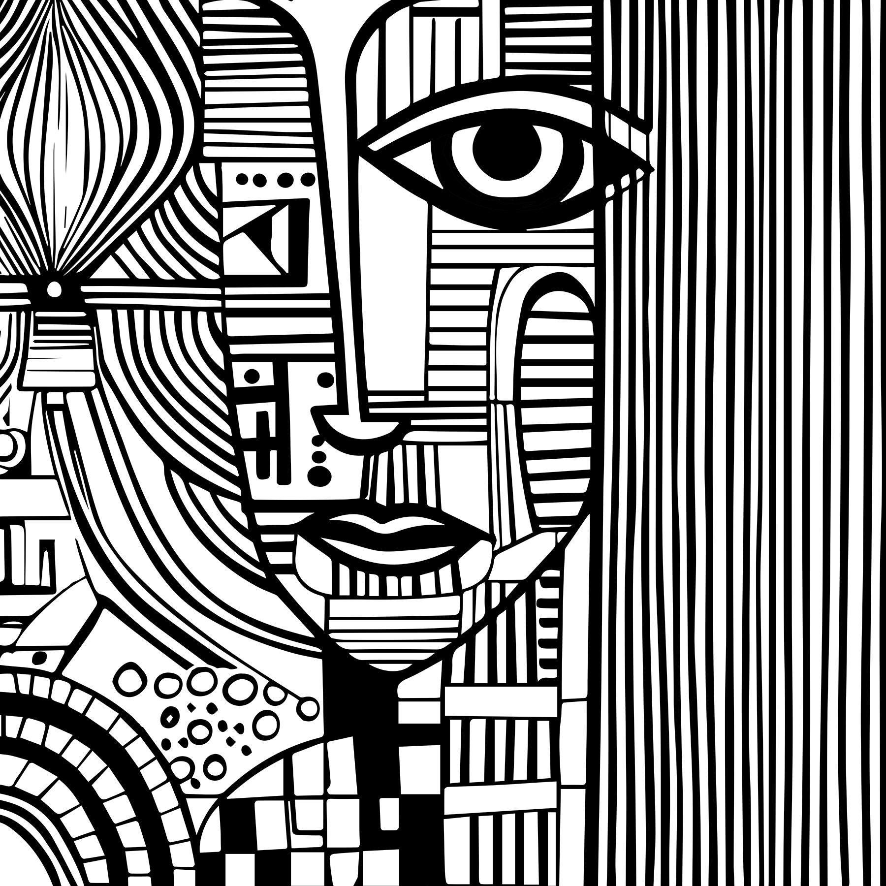 A black and white drawing of a woman's face A black and white drawing of a woman's face