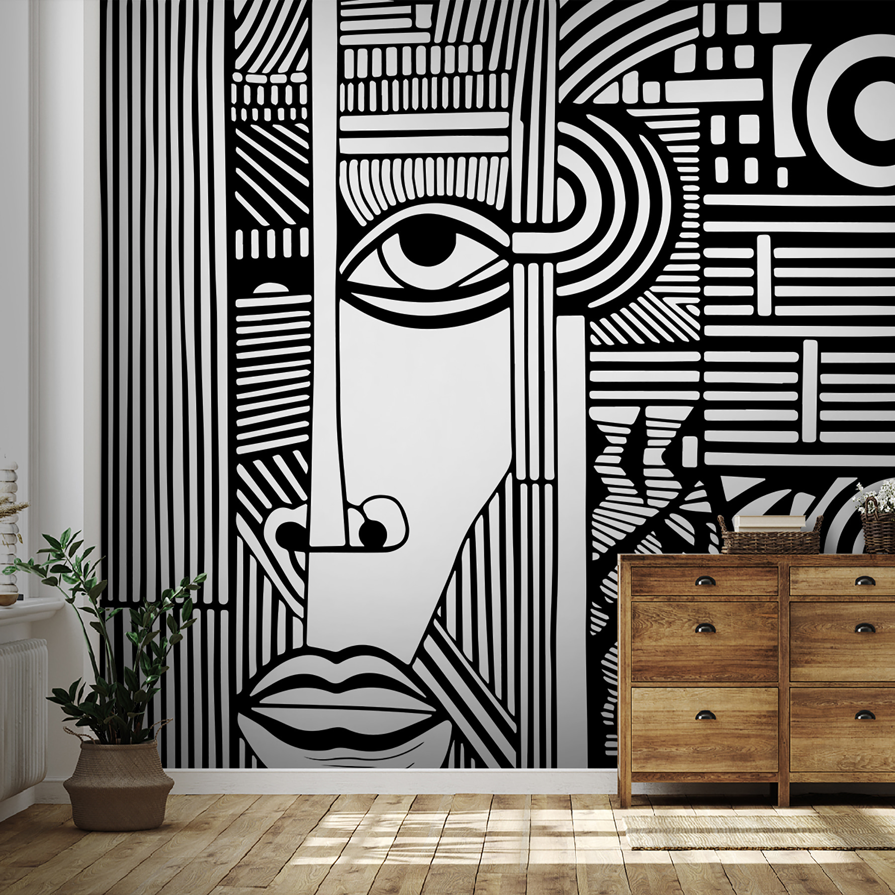 A black and white drawing of a face A black and white drawing of a face