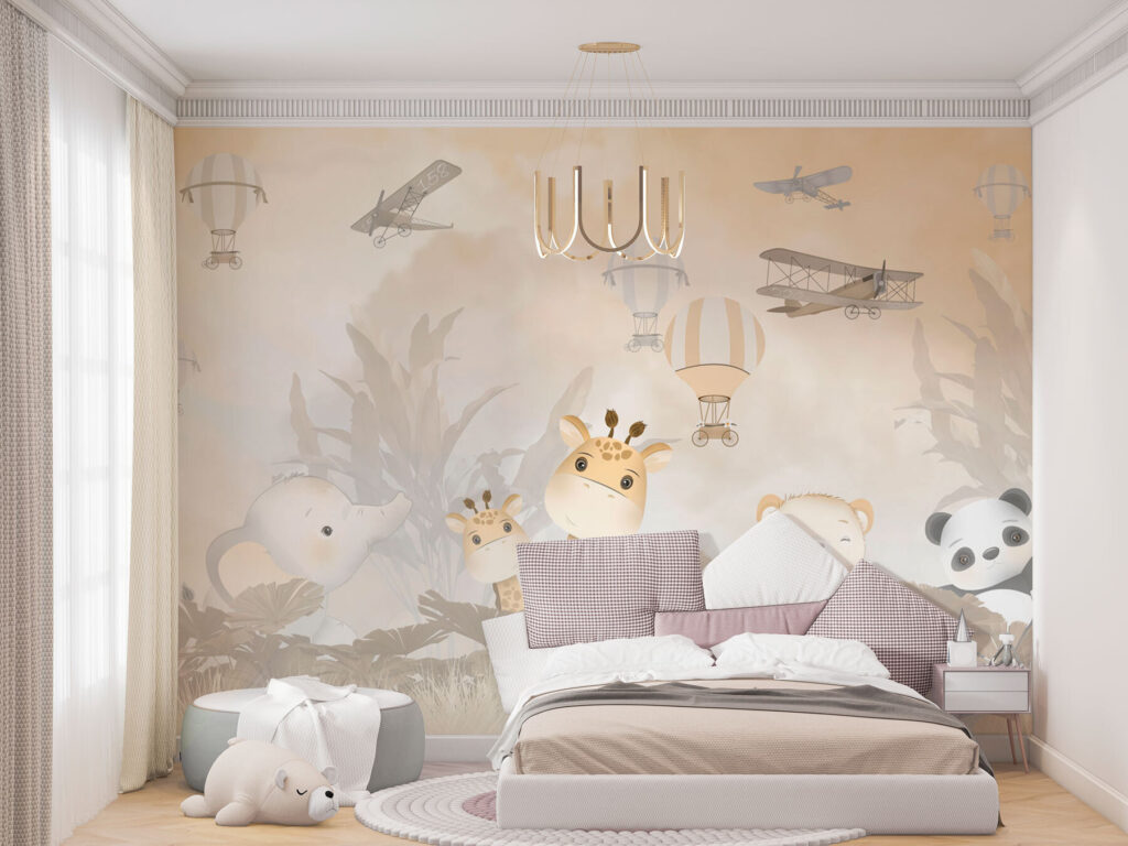 A cartoon of animals in the air
