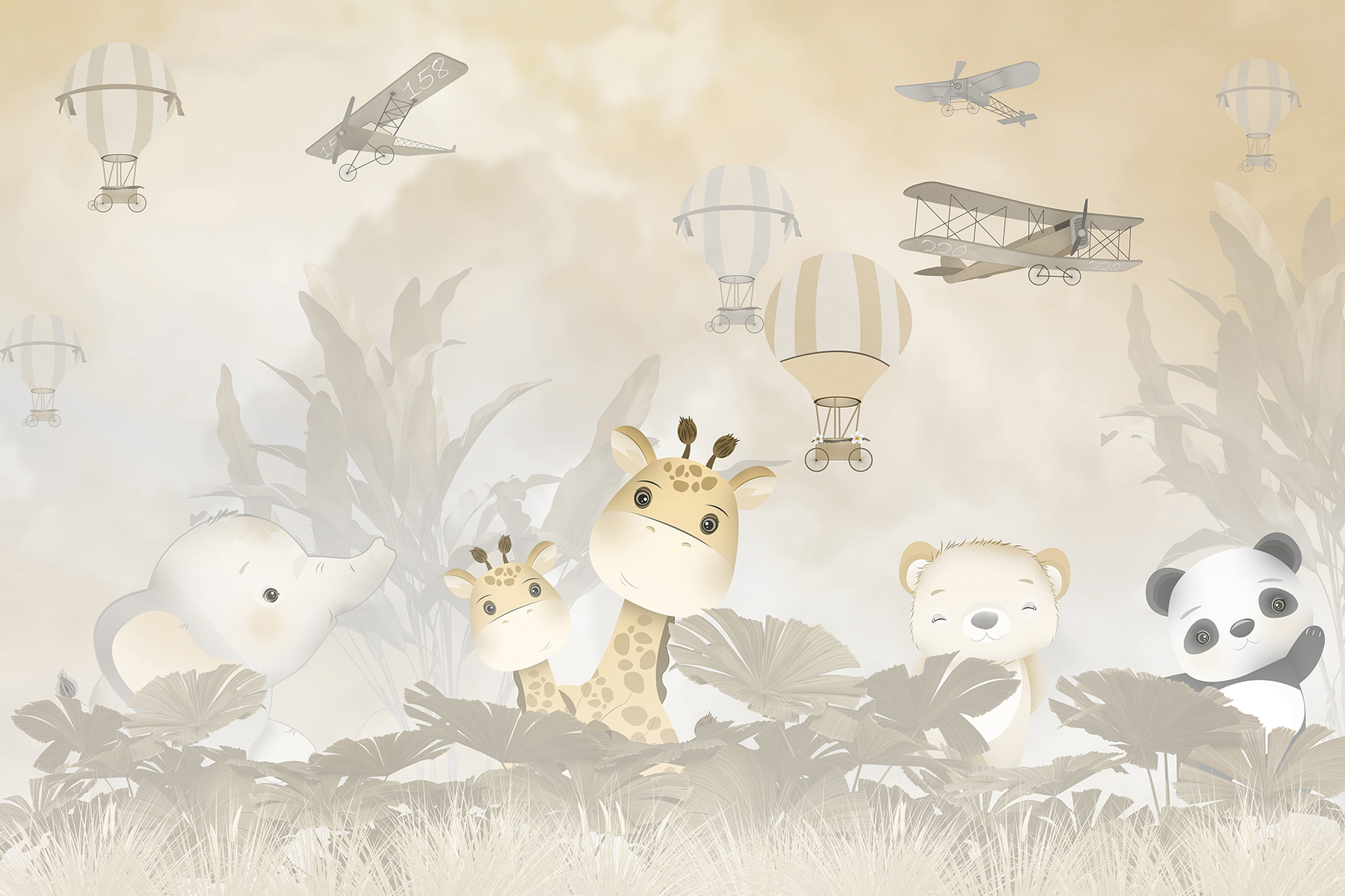 A cartoon of animals in the air A cartoon of animals in the air