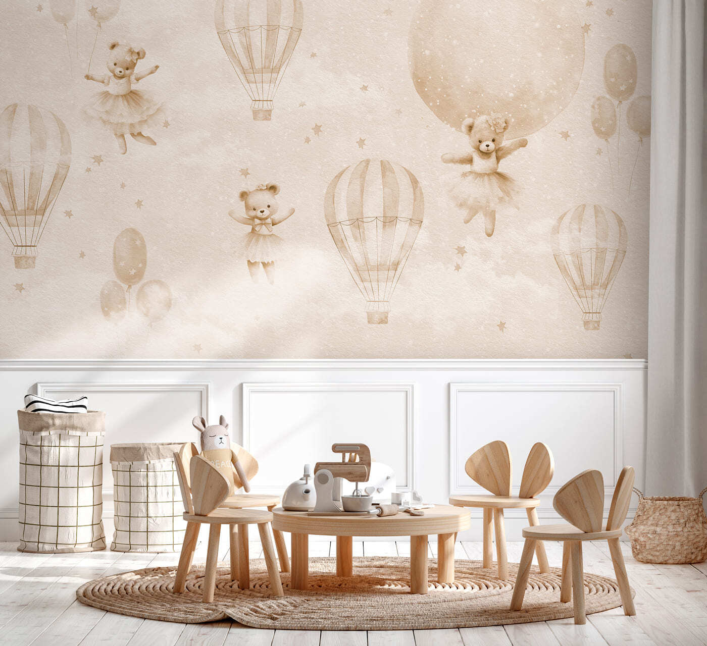 A group of teddy bears and hot air balloons A group of teddy bears and hot air balloons