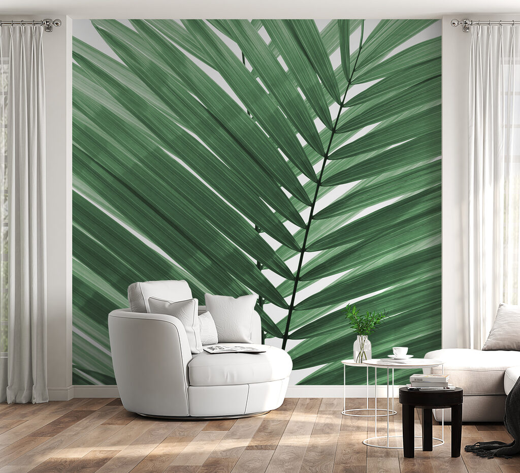 Lush green palm leaves against white Lush green palm leaves against white