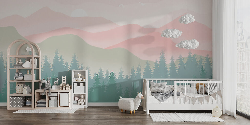 A landscape with trees and mountains