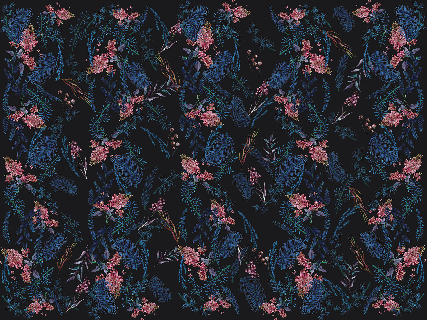 A pattern of flowers and leaves A pattern of flowers and leaves
