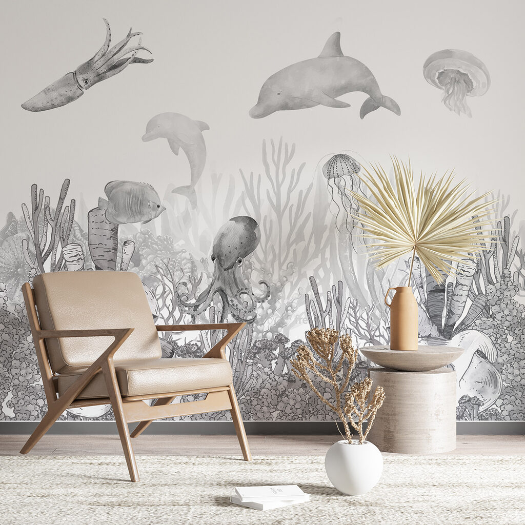 A sea life with fish and jellyfish