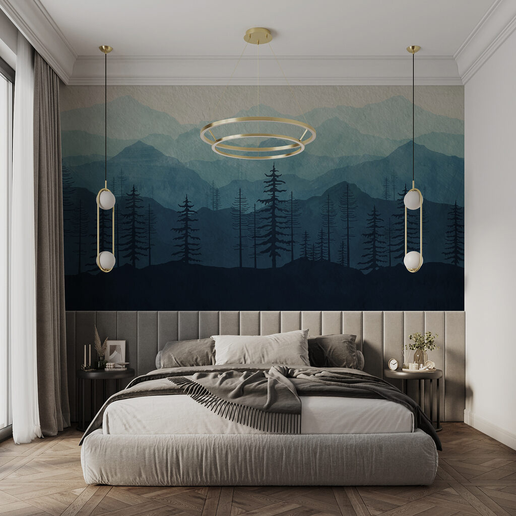 A landscape of mountains and trees