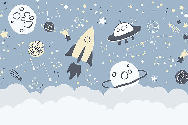 A cartoon space scene with planets and stars A cartoon space scene with planets and stars