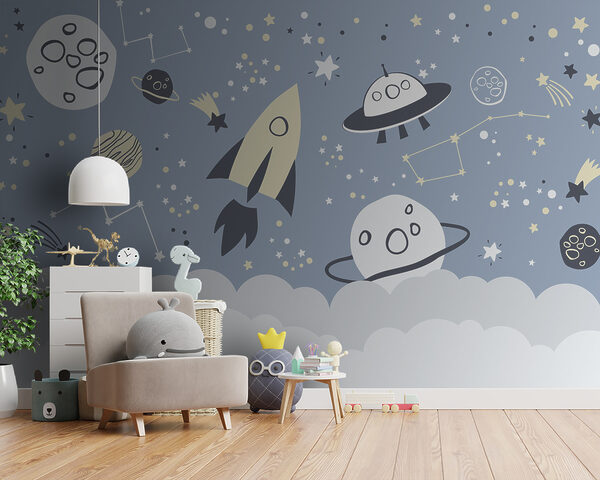 A cartoon space scene with planets and stars A cartoon space scene with planets and stars