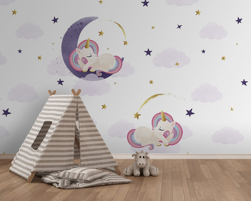 A unicorns sleeping on the moon