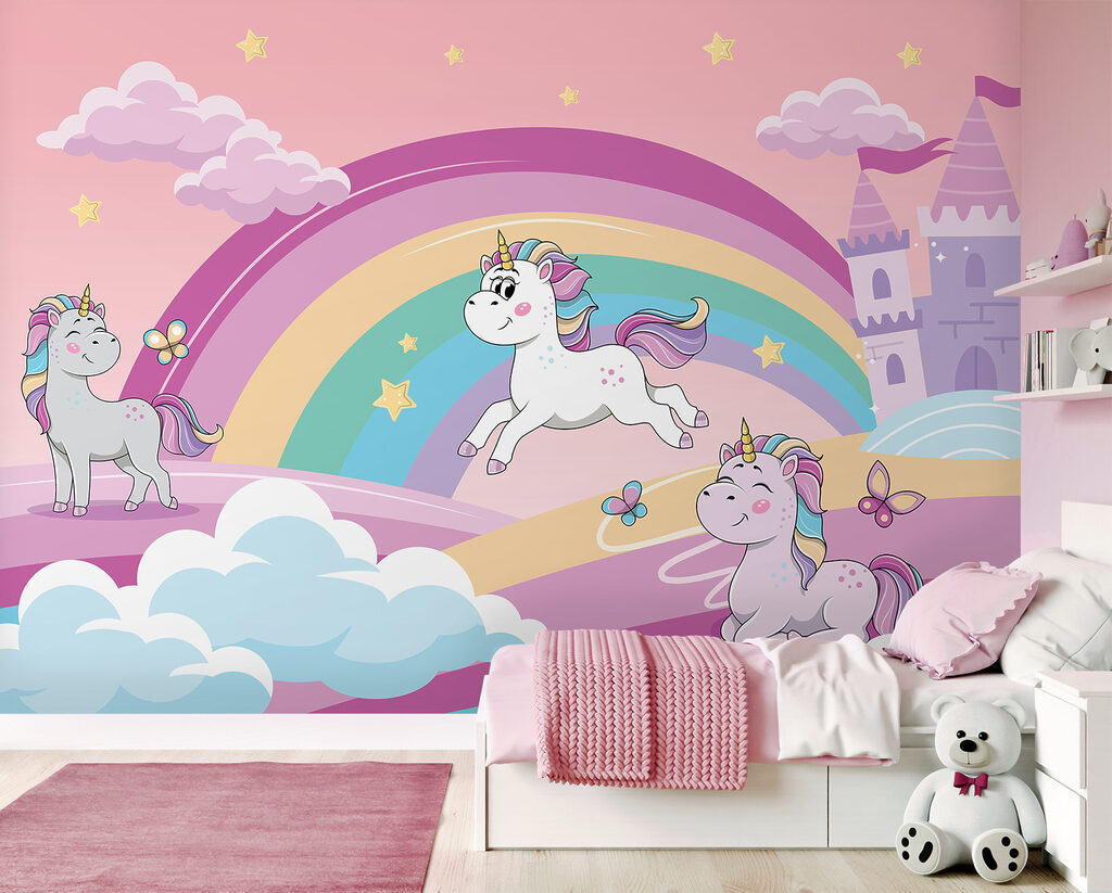A cartoon unicorns and a rainbow A cartoon unicorns and a rainbow