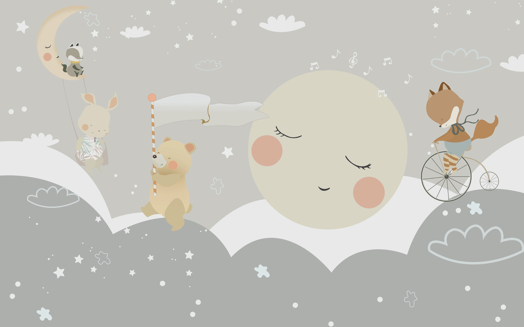 A cartoon of a moon and a bear A cartoon of a moon and a bear