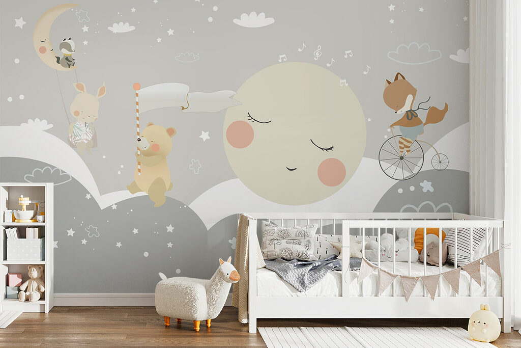 A cartoon of a moon and a bear A cartoon of a moon and a bear