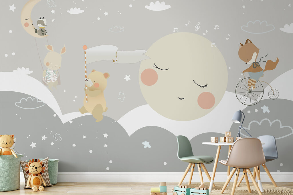 A cartoon of a moon and a bear A cartoon of a moon and a bear