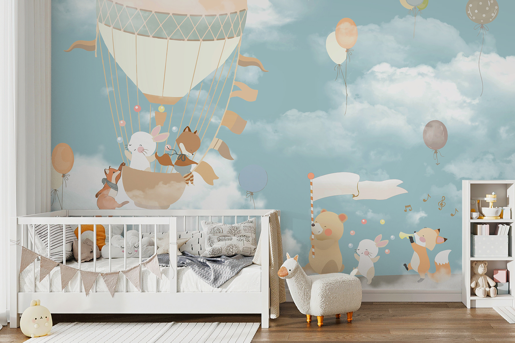 A cartoon of animals in a hot air balloon A cartoon of animals in a hot air balloon