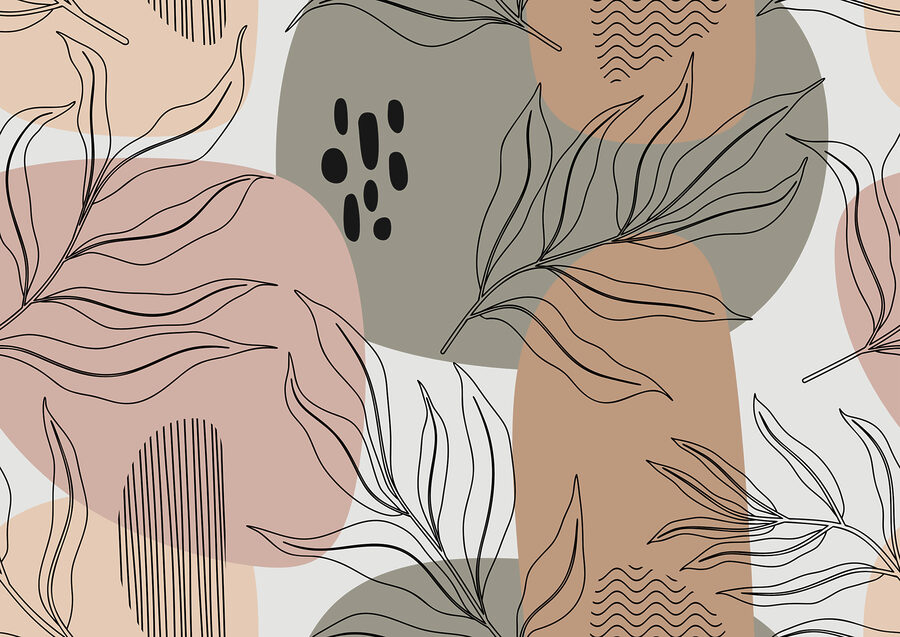 A pattern of leaves and shapes A pattern of leaves and shapes