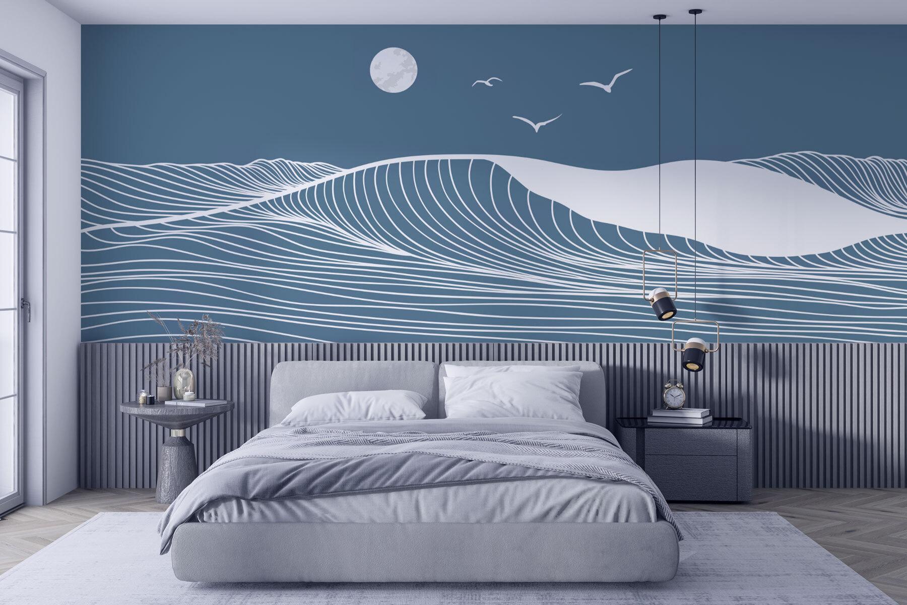 Waves and birds in the sky