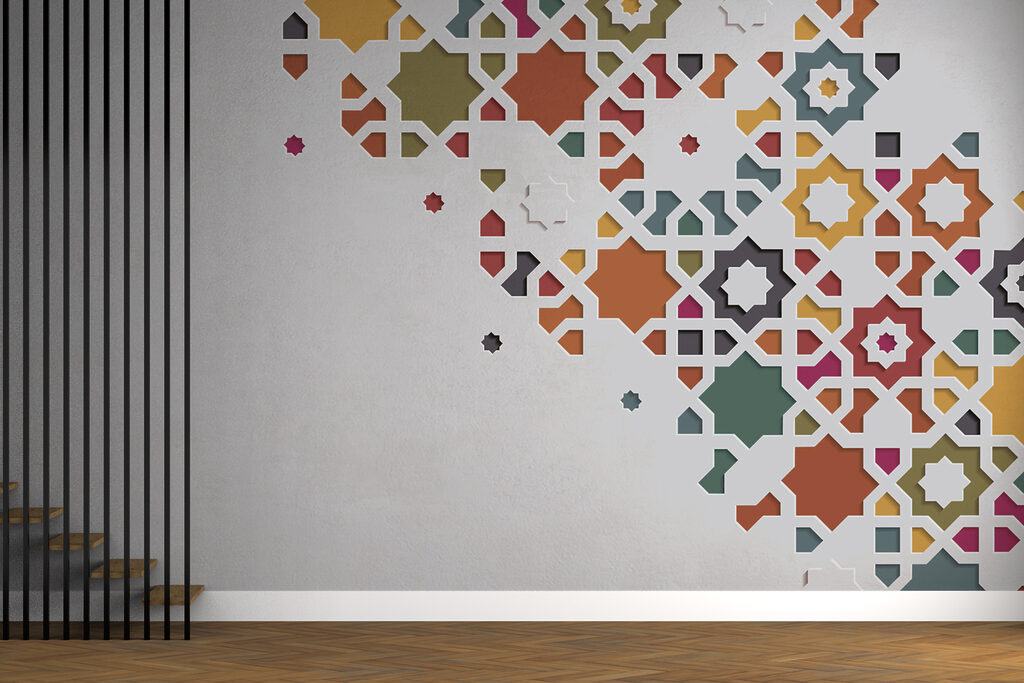 A white background with colorful design