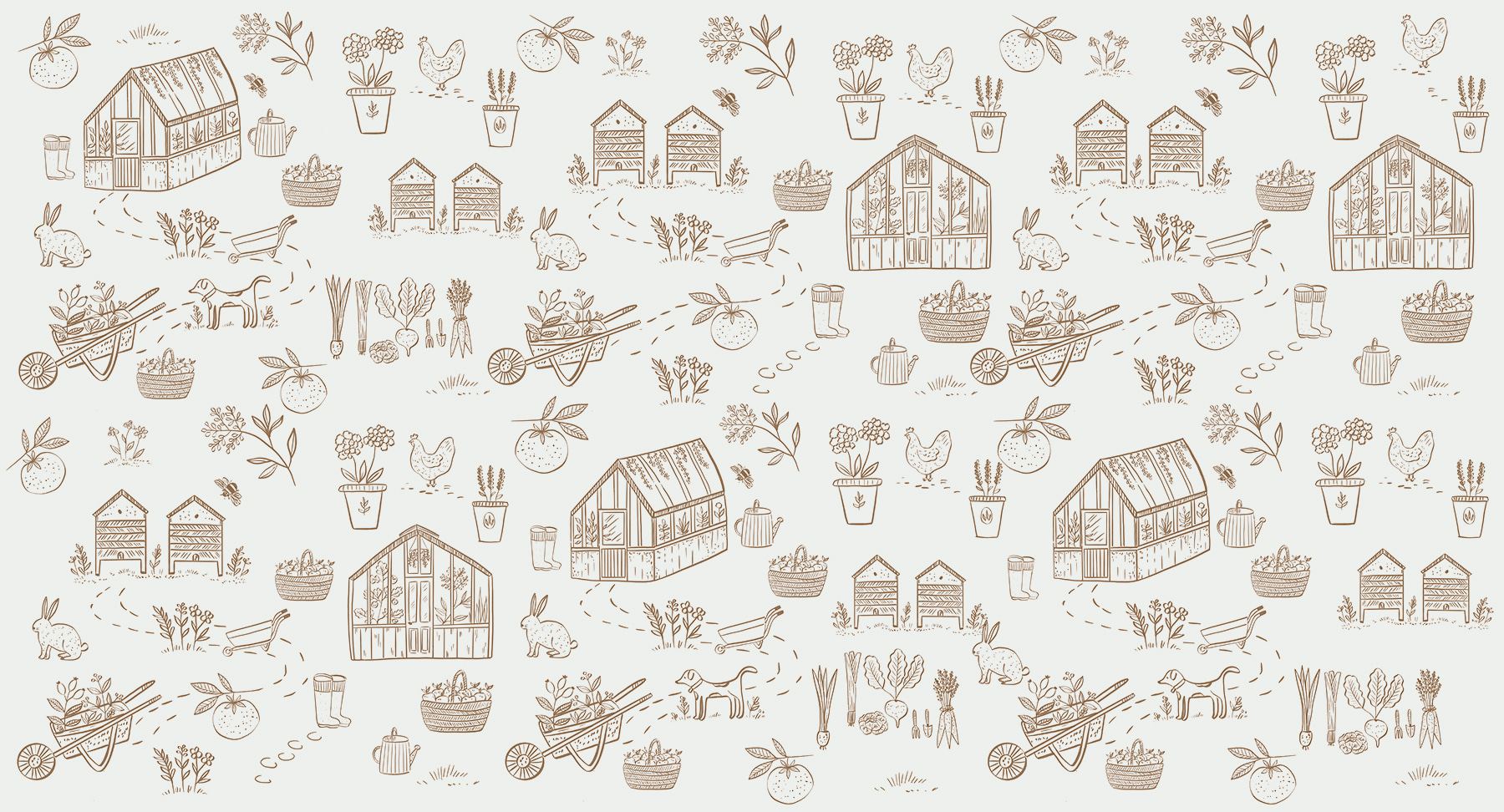 A pattern of gardening tools and plants A pattern of gardening tools and plants