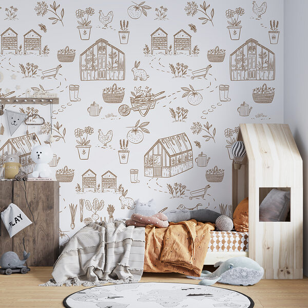 A pattern of gardening tools and plants A pattern of gardening tools and plants